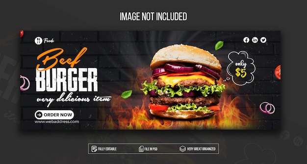 Speciale heerlijke burger facebook-omslag en websjabloonontwerp premium psd