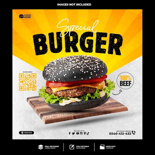 Speciale heerlijke hamburger social media postsjabloon