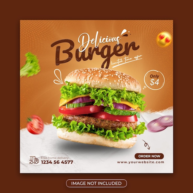 Speciale heerlijke hamburger sociale media en instagram postbannersjabloon premium Psd