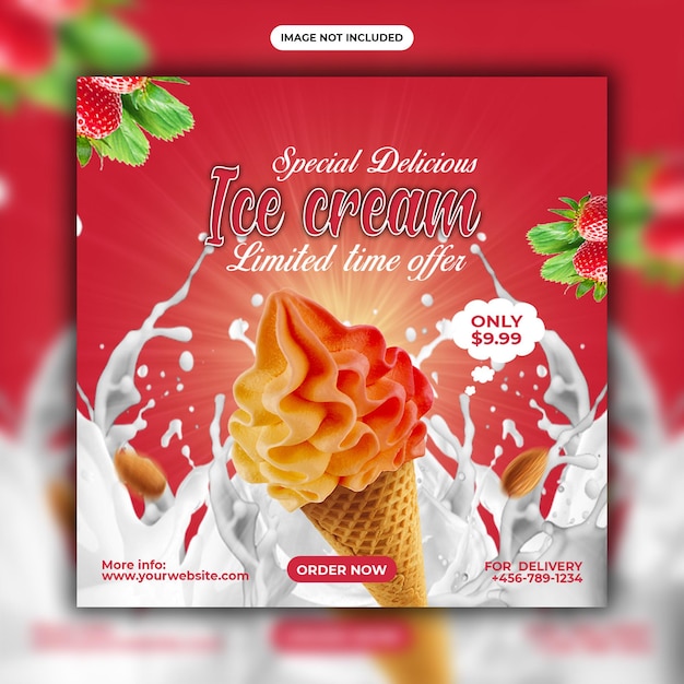 PSD speciale heerlijke ijs social media post banner ontwerpsjabloon en instagram post banner