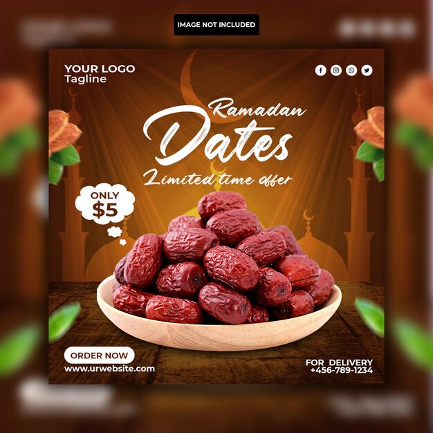 Speciale heerlijke Ramadan-voedselmenu sociale media Instagram post ontwerpsjabloon