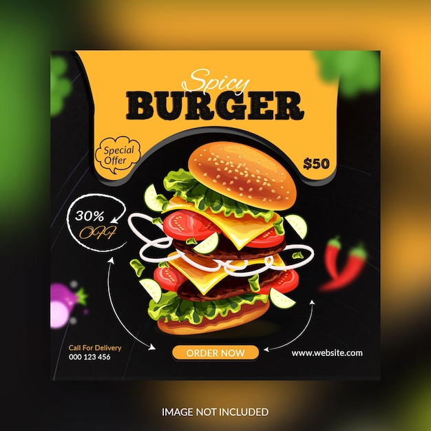 Speciale heerlijke restaurantburger sociale media post ontwerpsjabloon premium psd