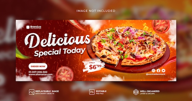 Speciale hete pittige pizza-menupromotie facebook-omslagbannersjabloon premium psd