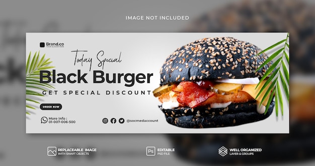 Speciale hete spicy black burger-menupromotie facebook-omslagbannersjabloon premium psd