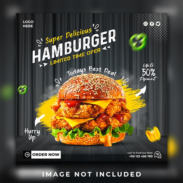 Speciale hot delicious hamburger food social media promotie banner post ontwerp