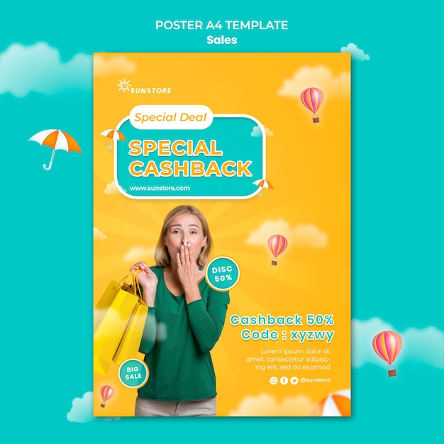 PSD speciale postersjabloon voor cashback-deal