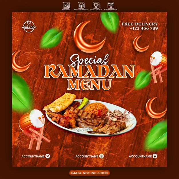 PSD speciale ramadan menu instagram feed sjabloon