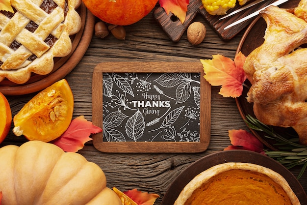 specific frame with pumpkins and food on thanksgiving