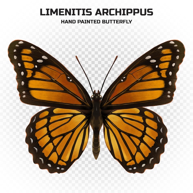 Specimen of realistic colorful butterfly with science name in high quality for decoration