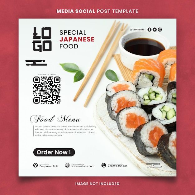 PSD specjalne japońskie menu żywności i restauracji media szablon postu społecznościowego