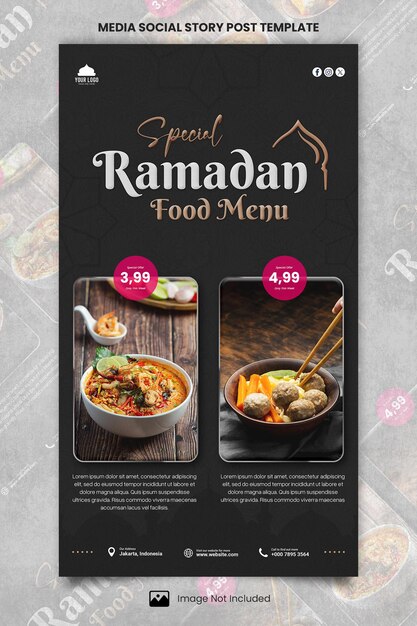 PSD specjalne jedzenie ramadan restauracja menu media social story post template