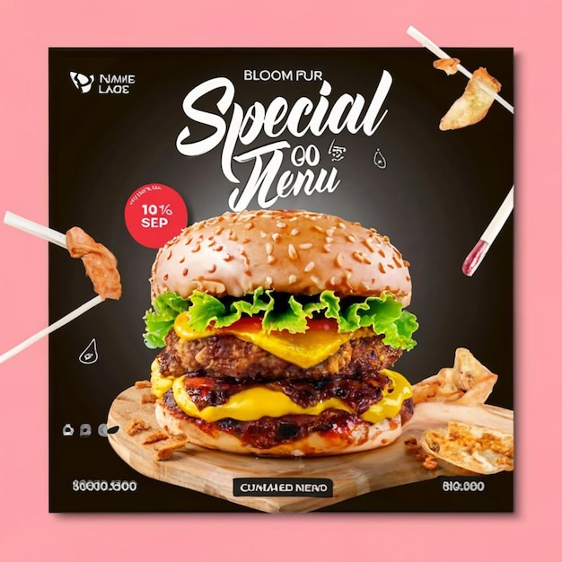 PSD specjalne menu restauracji fastfood burger media społeczne szablon postów na instagramie
