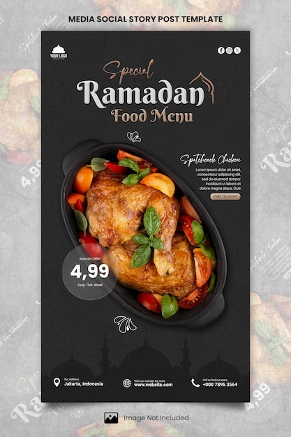 PSD specjalne menu żywności ramadanu media social story post template