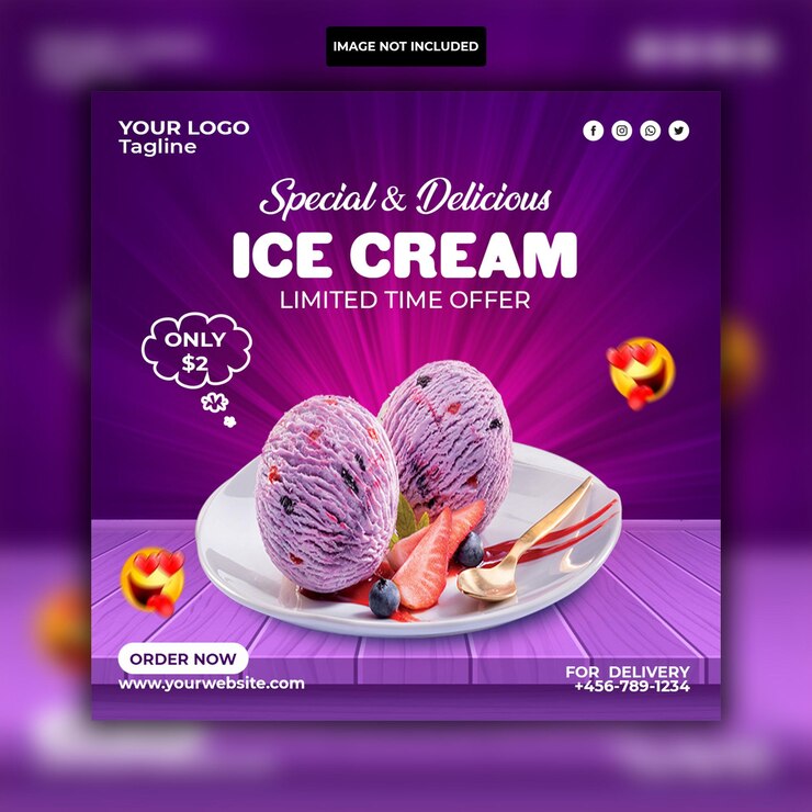 Specjalne pyszne lody w mediach społecznościowych na Instagram post banner