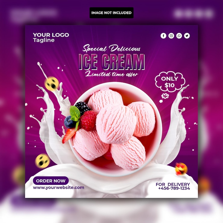 Specjalne pyszne lody w mediach społecznościowych na Instagram post banner