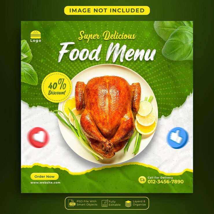 Specjalne pyszne menu z daniami z kurczaka w mediach społecznościowych projekt banera