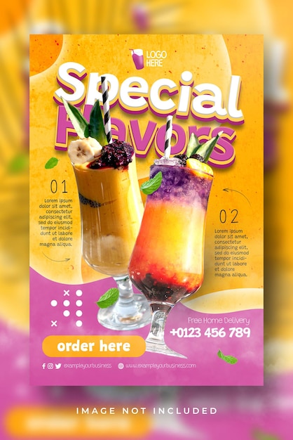 Specjalne Smaki świeży Napój Nowe Menu Plakat W Mediach Społecznościowych Wyświetla Nowy Szablon Banera Menu