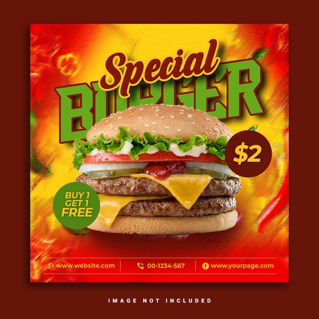 Specjalny Burger Pyszne Jedzenie Baner W Mediach Społecznościowych Szablon Postu Na Instagramie Psd