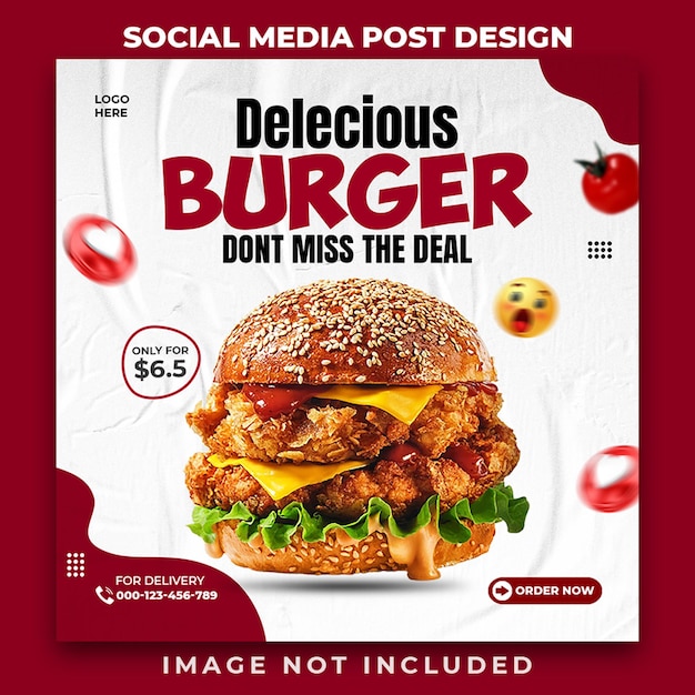 Specjalny Projekt Pysznego Burgera I Menu Fast Food W Mediach Społecznościowych