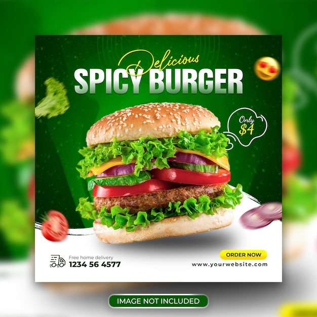 Specjalny Pyszny Burger W Mediach Społecznościowych I Szablon Postu Na Instagramie Premium Psd