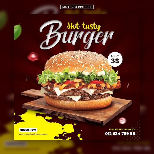 PSD specjalny szablon projektu pysznych burgerów w mediach społecznościowych na instagramie