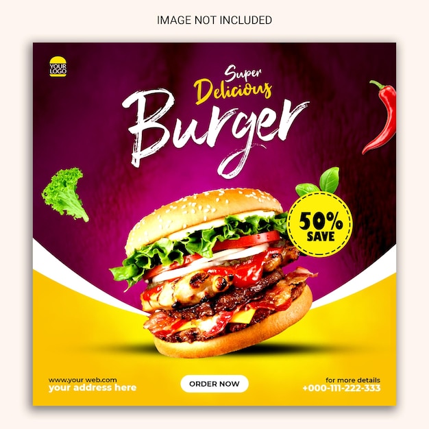 Specjalny Szablon Promocyjny Burger W Mediach Społecznościowych.