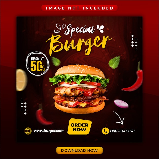 Specjalny Szablon Promocyjny W Mediach Społecznościowych Burgera Lub Restauracji