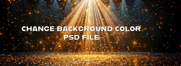 PSD spectacular golden sparks and rays of light on a dark background