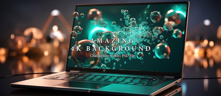 PSD spectacular hp laptop displaying abstract bubbles