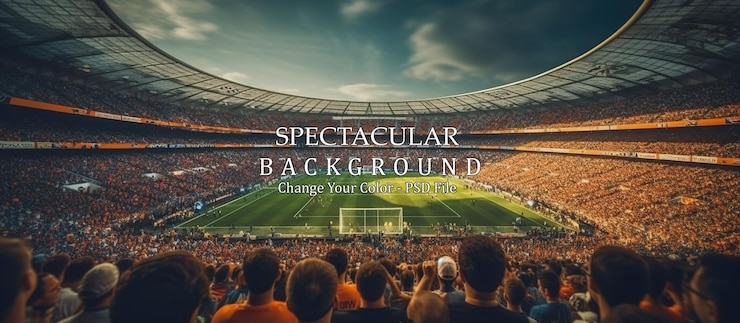 PSD spectacular view of packed stadium during exciting soccer match