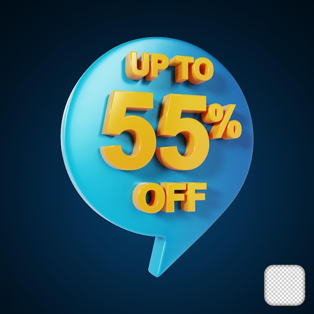 Speech bubble-aanbieding verkoopkorting 55 procent korting 3d-illustratie