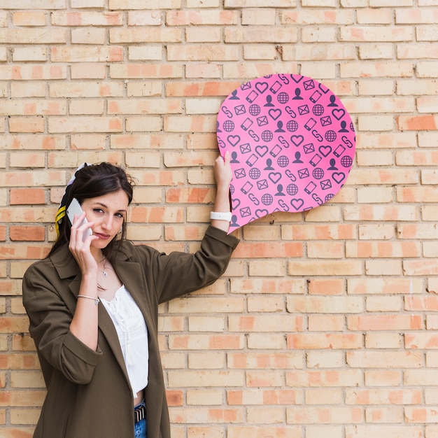 Speech bubble mockup with woman