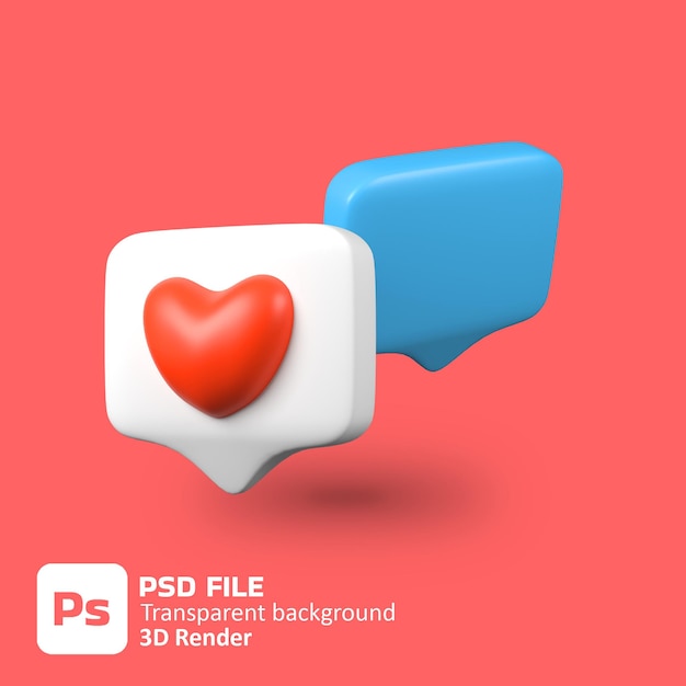 Speech bubble with heart 3d icon