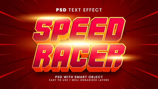 PSD speed racer 3d effetto testo modificabile con sport e stile di test veloce
