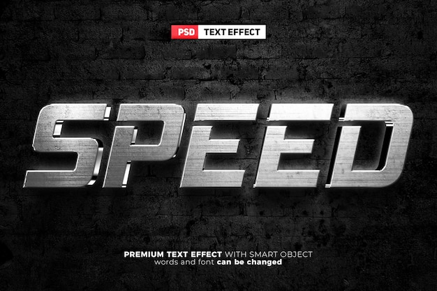 PSD speed silver metal 3d text effect style mockup