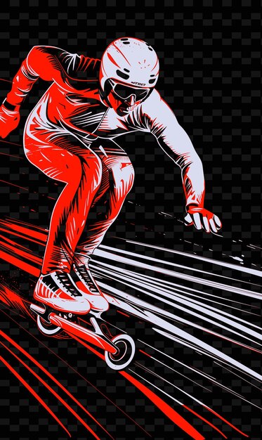 PSD speed skater racing z aerodynamiczną pozycją z określoną ilustracją f flat 2d sport backgroundo