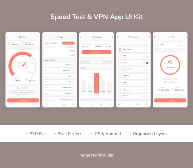 PSD 속도 테스트 및 vpn 앱 ui 키트