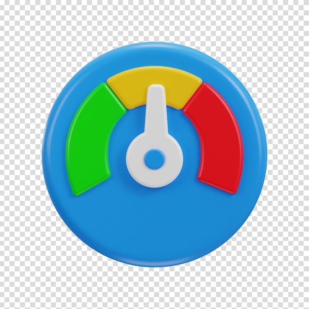 Speedometer met pijl en dashboard icoon 3d-rendering