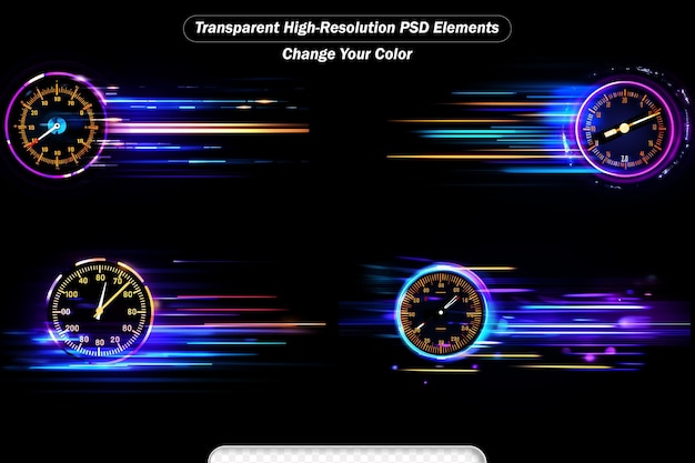 PSD 스피도미터: 자동차 오토 대시보드 디자인 스피도미터 추상 기술 세트