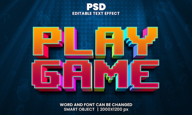 Speel het spel kleur 3d bewerkbaar teksteffect premium psd met achtergrond