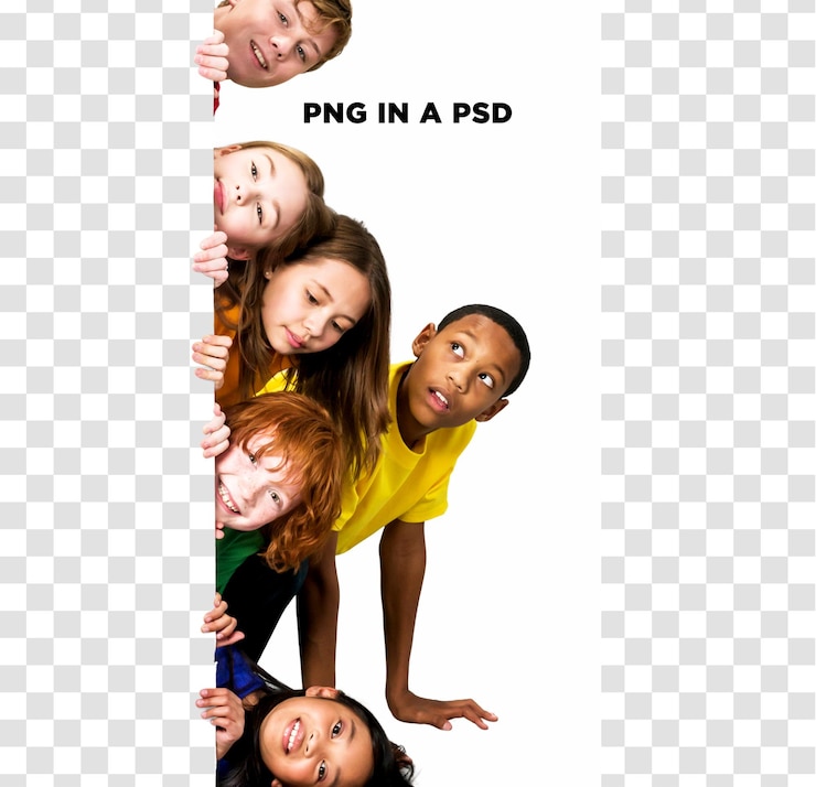 PSD speelse kinderen kijken samen met nieuwsgierigheid geïsoleerd op een doorzichtige achtergrond
