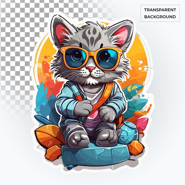 PSD speelse schattige kat met zonnebril gratis psd hoge resolutie kinderstickerillustratie