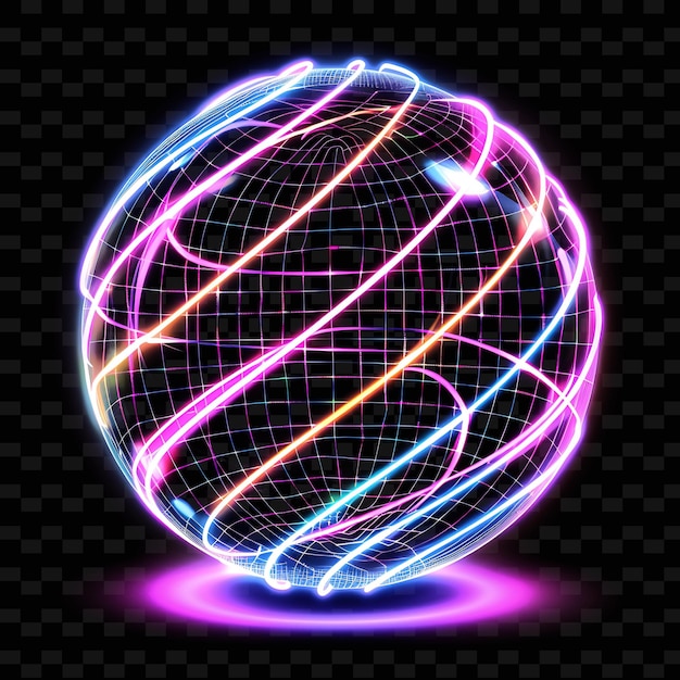 PSD una sfera con linee di neon blu e rosa e uno sfondo nero