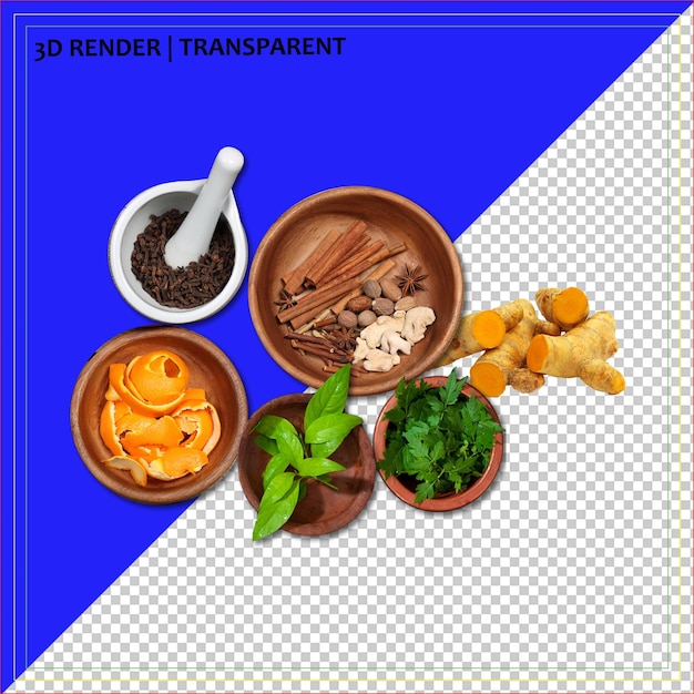 Spices and Herbs 3D Render