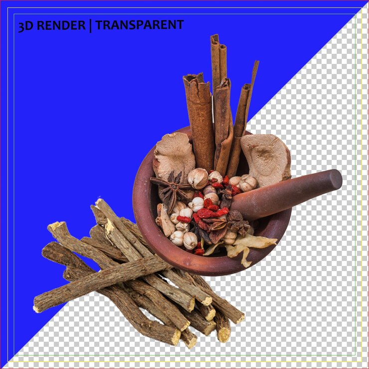 PSD spices and herbs in mortar
