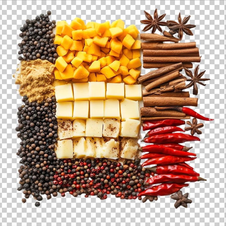 PSD spices including spices and herbs isolated on white and transparent png cutout
