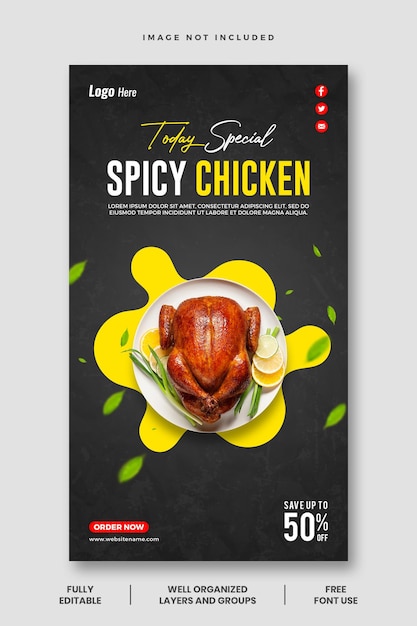 PSD spicy chicken instagram stories template