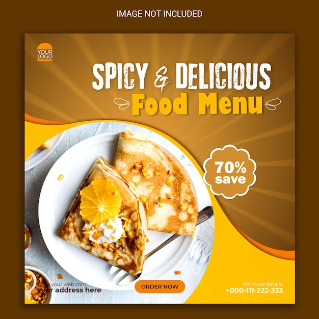 PSD spicy and delicious food menu social media promo post.