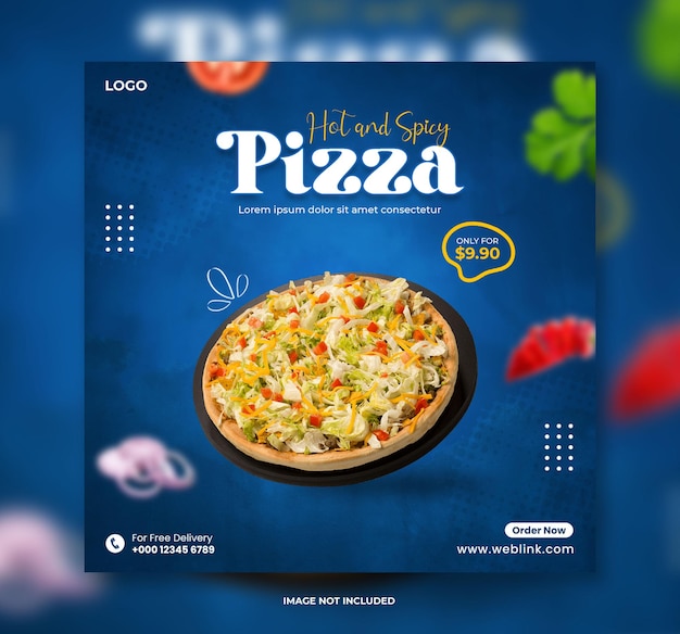 Deliziosa pizza piccante o menu cibo banner post sui social media e modello banner instagram