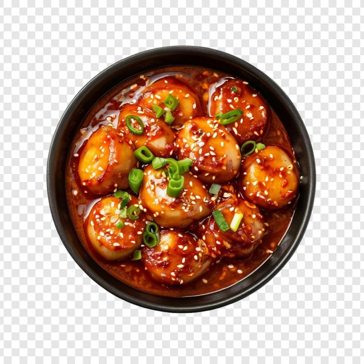 PSD spicy glazed onion dish sesame seeds asian cuisine delicious food